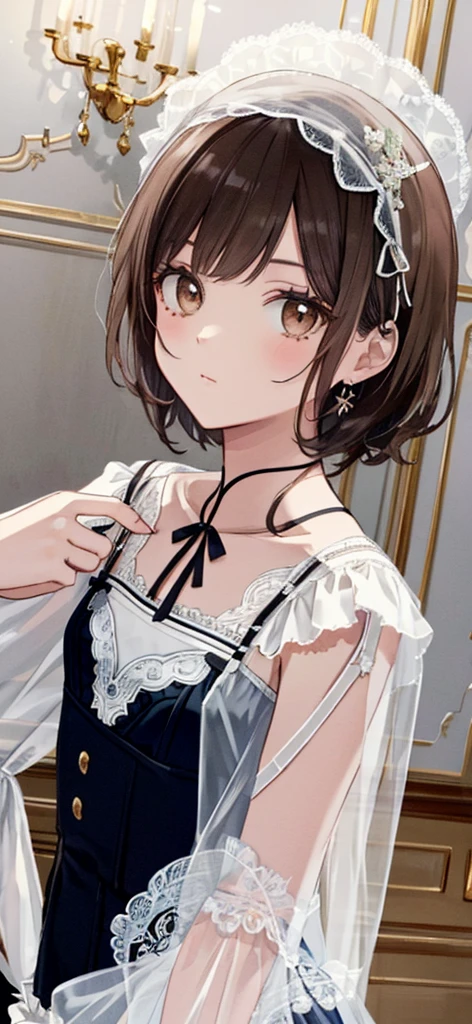 ((masterpiece)), ((best quality)), ((ultra detailed)), ((kawaii)), cute, (lovely), ((extremely detailed)), ((8K)), (beautiful), full body, luxury room, a cute girl, 1girl, solo, blue mini camisole dress,beautiful darkbrown hair, ((detailed beautiful brown eyes)), white-skinned, flat breast, tiny breast, garter belt,(garter stockings:1.4),pink eyeshadow,(standing:1.4),full body