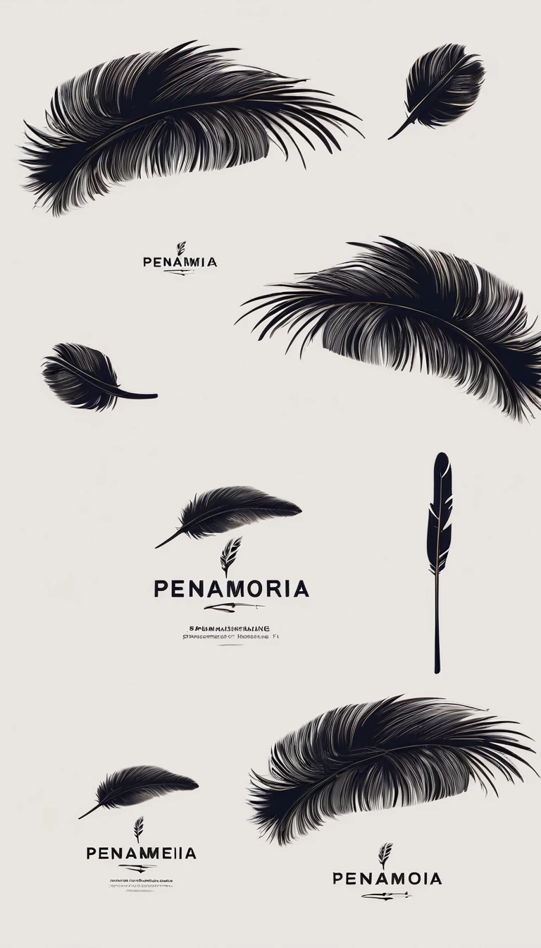 Create a minimal, modern, simple, inspirational, memorable, dream like logo design of a boy and a feather for the brand “Penamemoria".