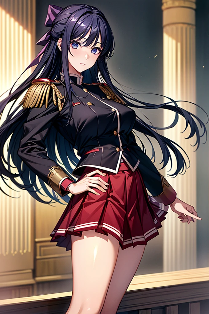 Highest quality、unity 8k wallpaper、32k、masterpiece、Very detailed、Ultra-high resolution、Very detailedな顔、RAW Photos、Professional、Ultra-fine painting、Fine metal texture、High quality fabric、Ryuzoji Akane、Hands on hips、uniform, Pleated skirt、