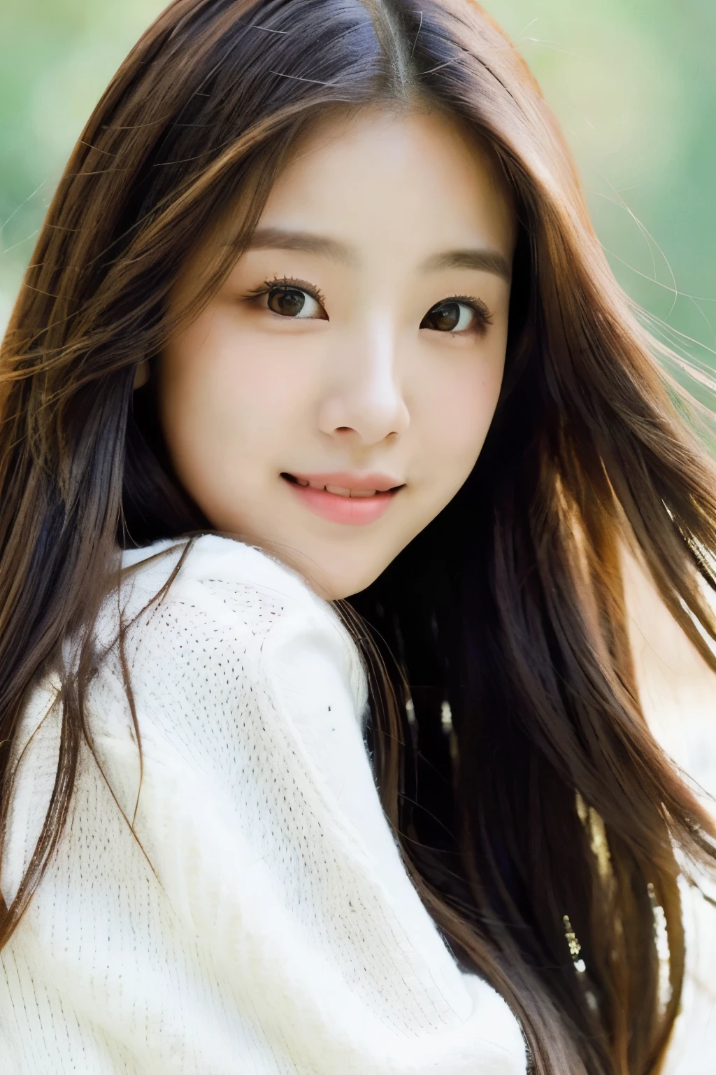 a close up of a person with long hair wearing a white sweater, portrait jisoo blackpink, jossi of blackpink, jisoo of blackpink, jisoo from blackpink, portrait of jossi of blackpink, with round cheeks, jaeyeon nam, wan adorable korean face, with round face, lalisa manobal, she has a cute face, she has a cute expressive face