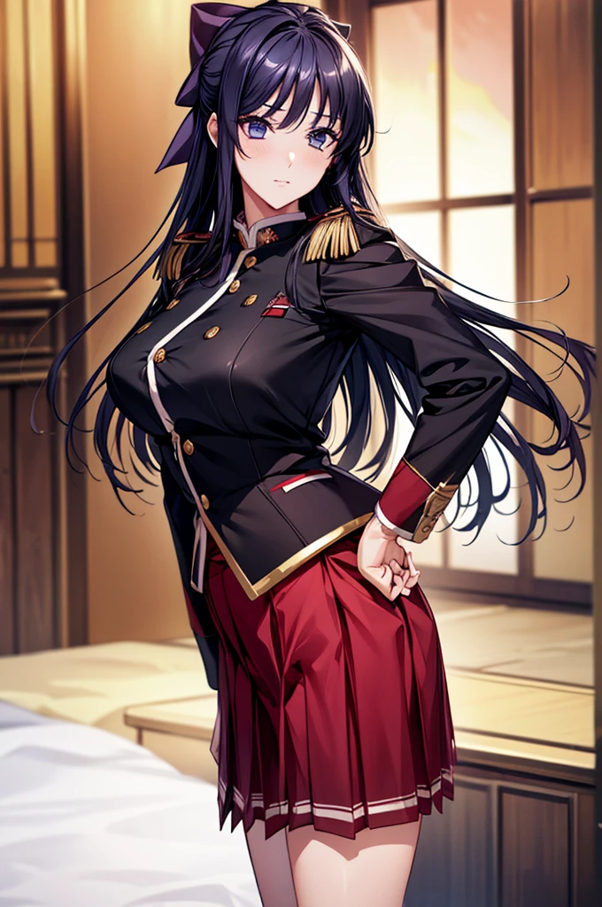 Highest quality、unity 8k wallpaper、32k、masterpiece、Very detailed、Ultra-high resolution、Very detailedな顔、RAW Photos、Professional、Ultra-fine painting、Fine metal texture、High quality fabric、Ryuzoji Akane、Hands on hips、uniform, Pleated skirt、