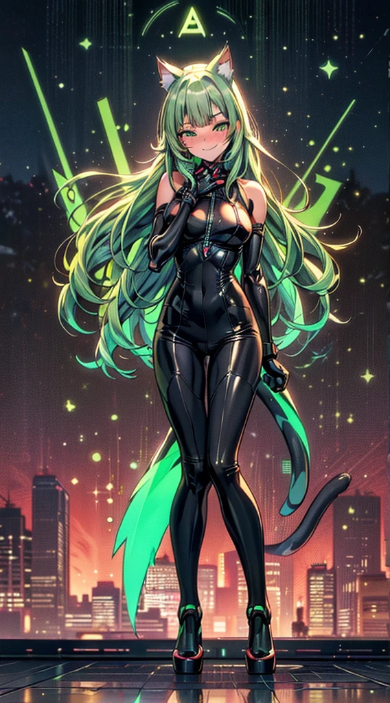 anime figure, figma,(detailed eyes))
1girl,((cat ears)),cat tail, ((long straight green hair:1.3)),big expressive neon green eyes,,expressive eyes,(((smile,blush wink))),(((full body:1.4))), ((mechanical full body suite, mecha)), feather robot wings,black kitten, cute, dynamic flirty pose, missiles on arms and shoulders, partial metal mask,standing on one leg looking at viewer ,shoulder trun to the viewer,black kitten sitting next to her, cute,flirty pose,AD ,decales,web AD
solo:1.5