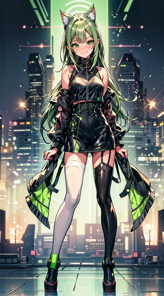 anime figure, figma,(detailed eyes))
1girl,((cat ears)),cat tail, ((long straight green hair:1.3)),big expressive neon green eyes,,expressive eyes,(((smile,blush wink))),(((full body:1.4))), ((mechanical full body suite, mecha)), feather robot wings,black kitten, cute, dynamic flirty pose, missiles on arms and shoulders, partial metal mask,standing on one leg looking at viewer ,shoulder trun to the viewer,black kitten sitting next to her, cute,flirty pose,AD ,decales,web AD
solo:1.5