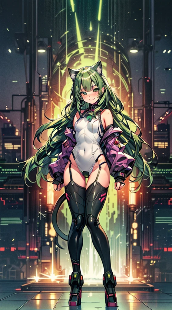 anime figure, figma,(detailed eyes))
1girl,((cat ears)),cat tail, ((long straight green hair:1.3)),big expressive neon green eyes,,expressive eyes,(((smile,blush wink))),(((full body:1.4))), ((mechanical full body suite, mecha)), feather robot wings,black kitten, cute, dynamic flirty pose, missiles on arms and shoulders, partial metal mask,standing on one leg looking at viewer ,shoulder trun to the viewer,black kitten sitting next to her, cute,flirty pose,AD ,decales,web AD
solo:1.5