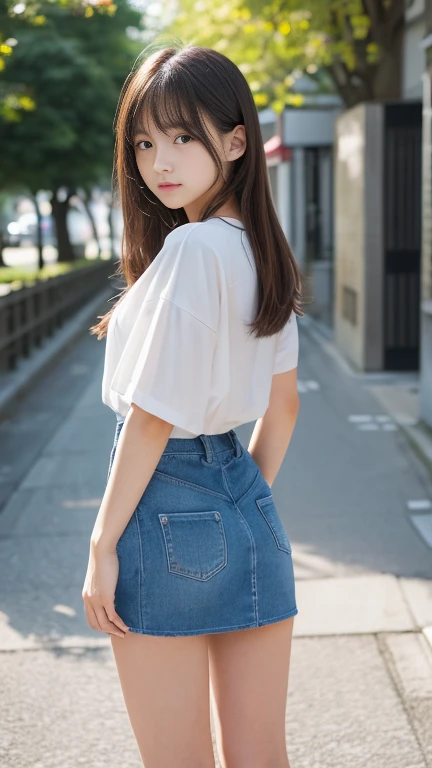((SFW: 1.4)), (girl)), Ultra-high resolution, (Realistic: 1.4), RAW Photos, Highest quality, (PhotoRealistic Stick), concentrated, Soft Light, ((15 years old)), ((Japanese)), (( (Young Face))), (surface), (Written boundary depth), masterpiece, (Realistic), woman, bangs, ((1 girl))、(((Model-like style、Thighs、shin、Full body portrait)))、Handbagr.々Fashion、Summer clother.々A pose、A thin miniskirt that's too short))))、(((Find someone you like and smile)))、(((The background is a forest)))、(((No sleeve、The wind flips up my skirt、The genitals are visible)))