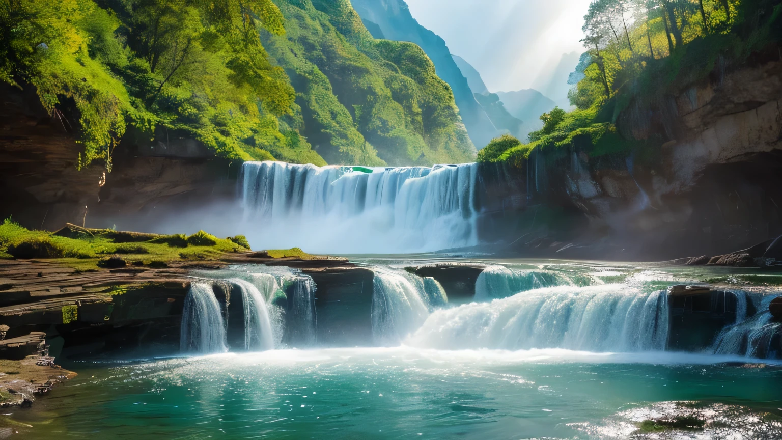 "Captivated by the sight before my eyes, I'm humbled by the symphony of elements that compose this picturesque waterfall. The water, Shimmering Liquid Silk Tapestry, Tumbling gracefully from emerald-crowned cliffs, Every drop receives the sun&#39;s gentle caress. Rugged rocks, Weathered Sentinel of Time, Cradling the raging torrents with stoic patience, carving pathways for the water's passage.

As the cascade descends, Transform into a bubbly ballet, The swirling ocean currents that envelop the air、Shrouded in a mysterious mist. Sunbeams dance among the water particles, Interwoven with a delicate rainbow veil、It creates an arch across the entire scene.. The soundscape is equally fascinating; the gentle roar of the water harmonizes with the whispers of rustling leaves and distant birdcalls, A gentle chorus of nature&#39;s songs.

engraved々and, the waterfall paints a fleeting masterpiece, The ever-changing interplay of light, water, A testament to the artistry of the natural world. Stand Here, I&#39;m not just a bystander, but、Participants in this living canvas, Humble capture of the essence of a timeless moment."