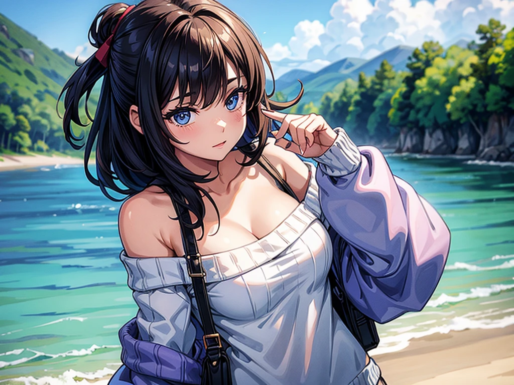 girl, off-shoulder sweater