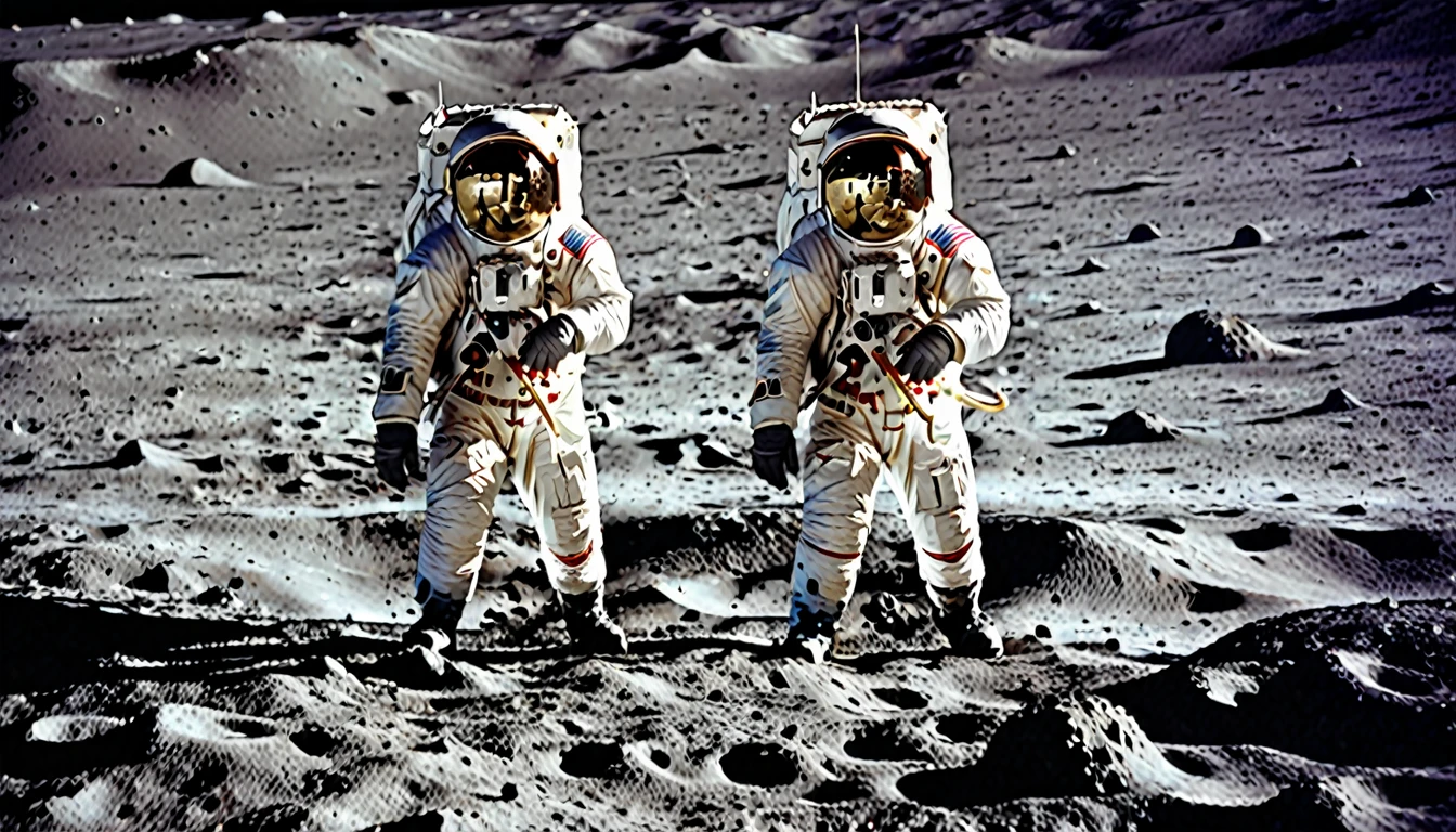 Astronauts walking on the Moon