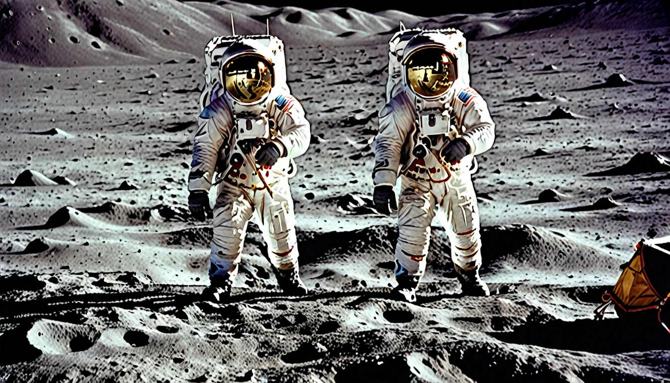 Astronauts walking on the Moon