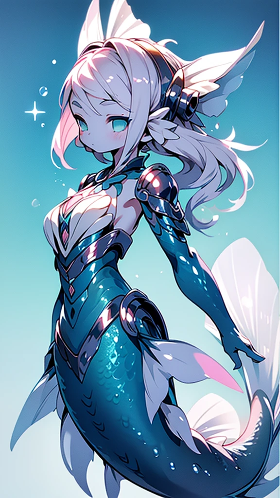 Mermaid，Mermaid，Mermaid女孩，Mermaid尾巴，Bodysuit style，Scale style，Underwater background，Underwater background，Seabed background，Coral shells background，Background in sea water，pink与紫色的鳞片，pink色调，fin，身上长着fin，Girl with fish tail，pink与紫色，Powder blue scales，cute，cute，cute，crown，Armor，Armor，pink，pink鳞片，Close-up above the waist镜头，Close-up above the waist，Upper body close-up，Giant fish tail