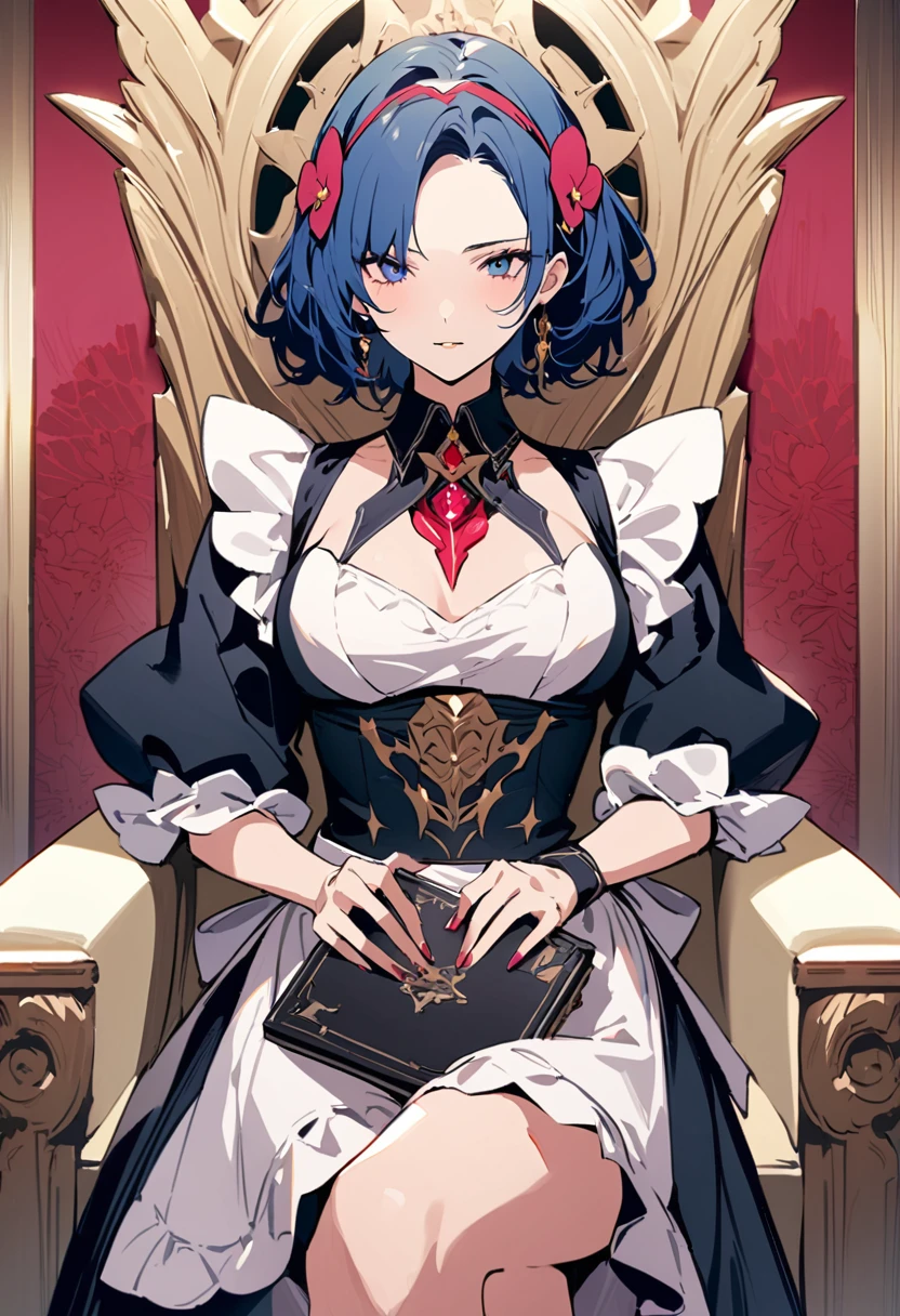 masterpiece, Highest quality, Illustration of the novel, High resolution, 18+ Adult content, Sensual, Intimate, Emotional, Passionate, romantic, sweet, Adorable, Innocent, Pure, Charmな, Charmな, Charm, mysterious, Charmな, Charmな, Immersive, Charmな, dream-like, Surreal, Imaginative, Whimsical, Artistic, Avant-garde, timeless, elegant, Sophisticated, chic, Sophisticated, personality, original, Charmな,((Maid clothes:1.3)),((Throne of Power,Throne of Power:1.3))((Upper Body:1.3))