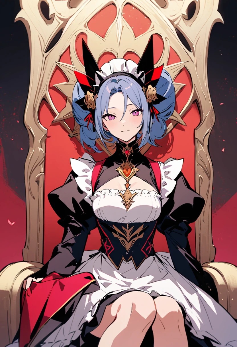 masterpiece, Highest quality, Illustration of the novel, High resolution, 18+ Adult content, Sensual, Intimate, Emotional, Passionate, romantic, sweet, Adorable, Innocent, Pure, Charmな, Charmな, Charm, mysterious, Charmな, Charmな, Immersive, Charmな, dream-like, Surreal, Imaginative, Whimsical, Artistic, Avant-garde, timeless, elegant, Sophisticated, chic, Sophisticated, personality, original, Charmな,((Maid clothes:1.3)),((Throne of Power,Throne of Power:1.3))((Upper Body:1.3))
