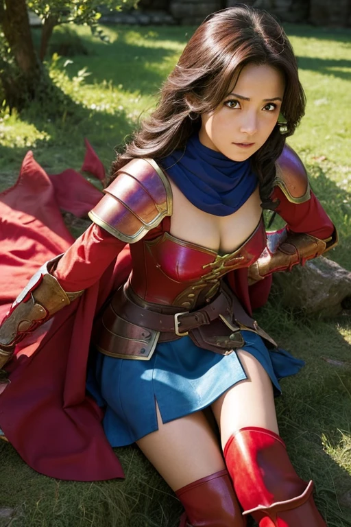 Dragon Quest 3、Woman warrior、Wearing tattered red armor、Glamour、Armor breakage、Wounded、Being ridden by a dragon、Crippling、HP remaining: 1、suffer a further blow