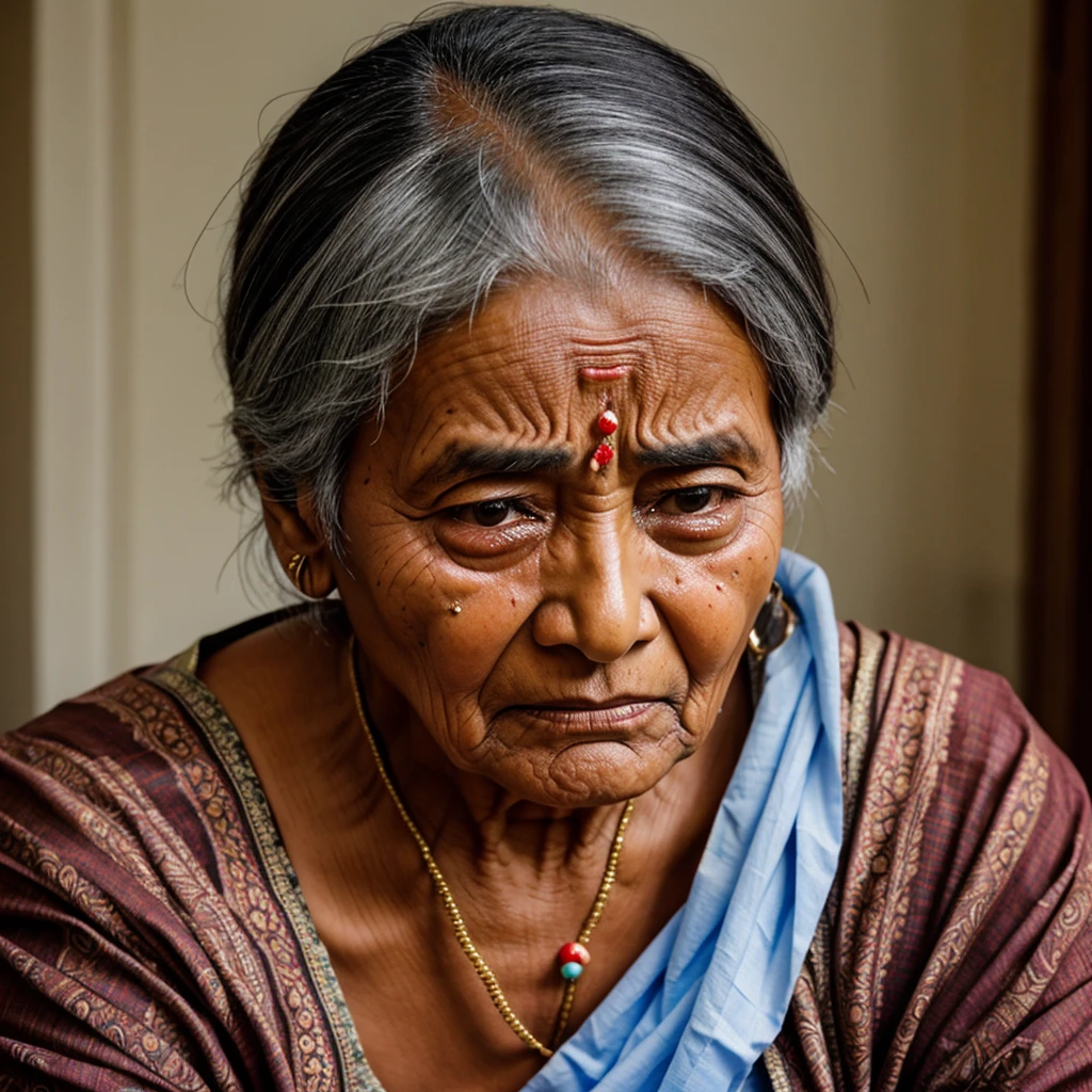 Indian Old lady, sad crying expression