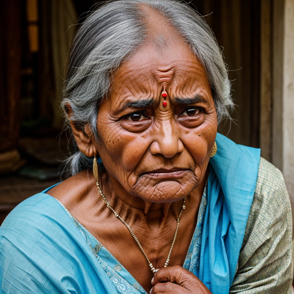 Indian Old lady, sad crying expression