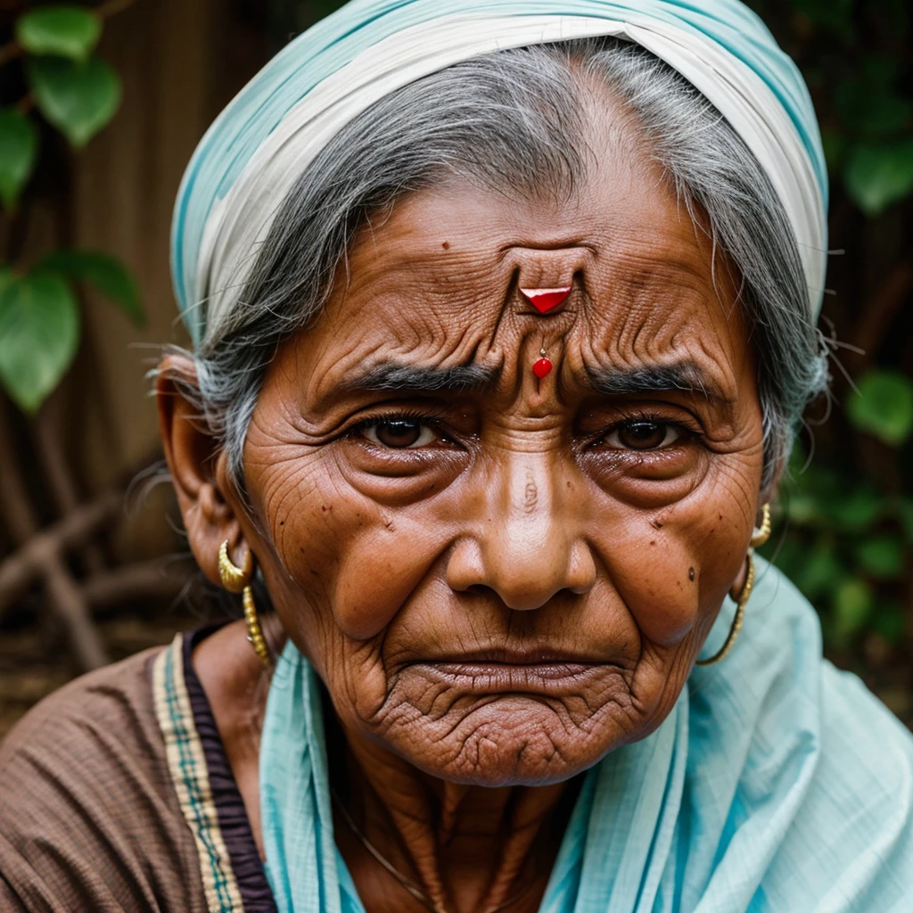 Indian Old lady, sad crying expression