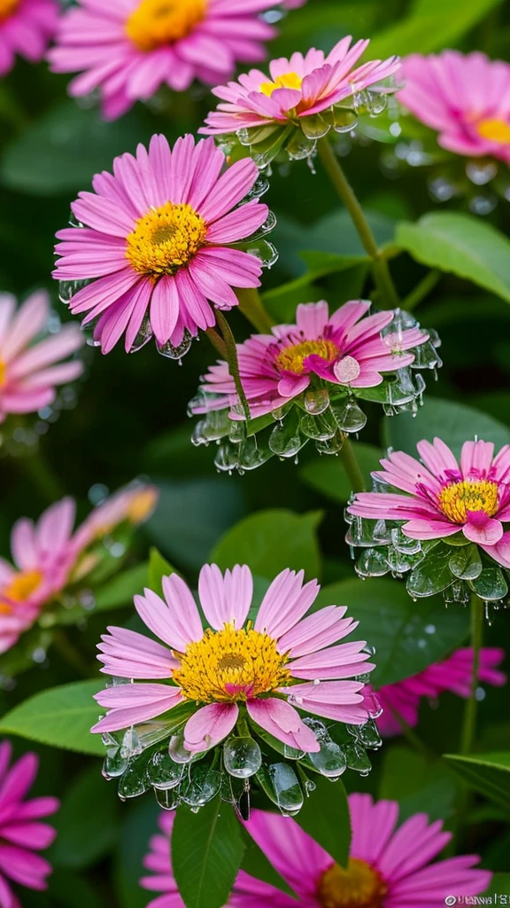 Imagine a vivid close-up, Unusual flowers, The petals spread out in vibrant colors like a kaleidoscope. Dewdrops on the surface reflect the surrounding environment, Make something small, The world reflected in each drop of water. The flowers stand out against a lush, blurry background, Tropical Garden. The scene is brought to life in a vibrant and dynamic digital art style., Inspired by the artistic vision of Luca Martel.