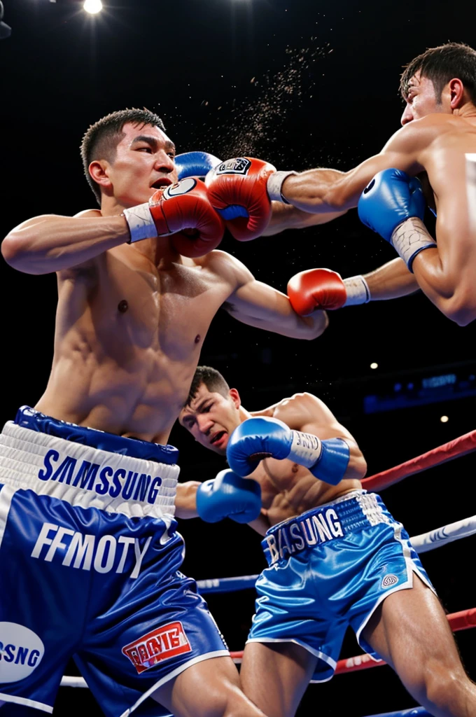 Create a photo 
"Samsung and iphone fighting on boxing ring"