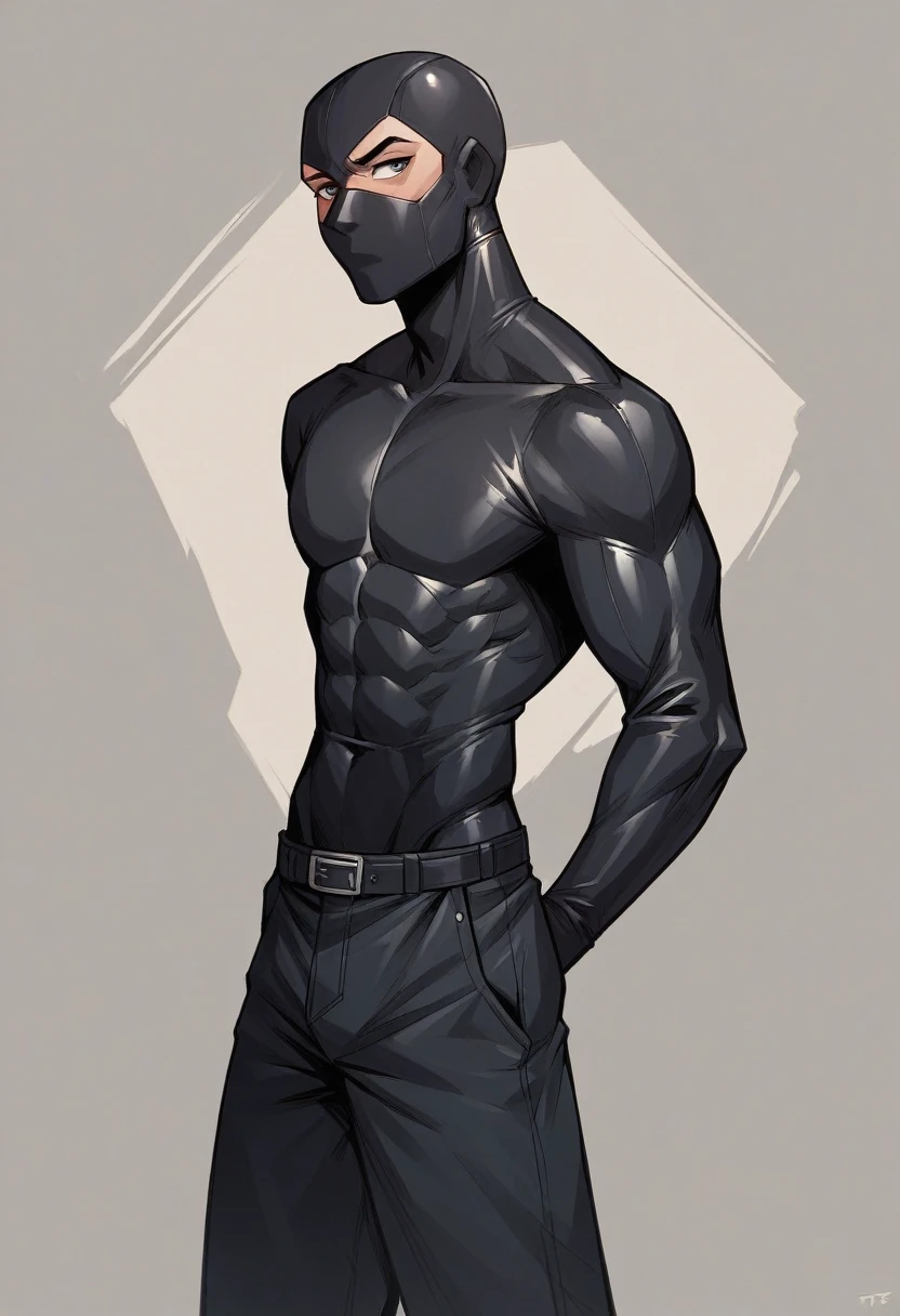 Superhero in a black matte suit, Kevlar inserts, a mask without faces, sewn behind my back.
