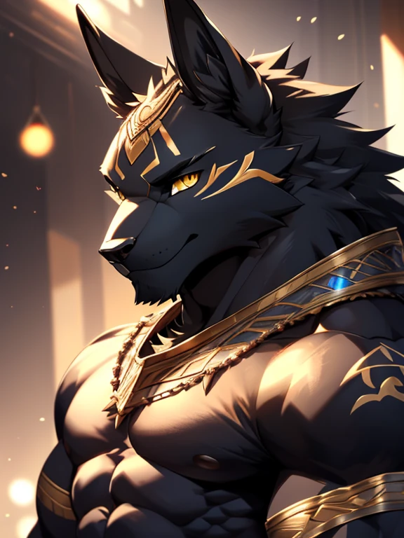full body, furry, anthro,anubis jackal,black and gold ears,black fur, gold markings, gold markings covering body, black dreadlocks with gold accessories, glowing light blue eyes, razor sharp teeth, slim, twink, femboy, handsome, tall, posing sexily, black background, smirking, sticking tongue out, light blue tongue, glowing light blue tongue, naked, giant veiny erect light blue glowing cock, best quality, 4K, UHD, masterpiece,