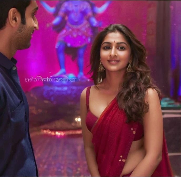 A beautiful indian girl,expose cleavage, smiling,looking sexy,backlift are sexy,large hips,sexy armpit,looking cute,green saree,brwon hair ,big hands