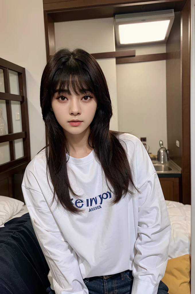 1 girl, lewd, look at the front of camera, wearing white t shirt, pregnant