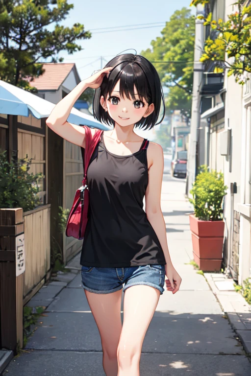 Black Hair、short hair、Girl、one piece、smile、、