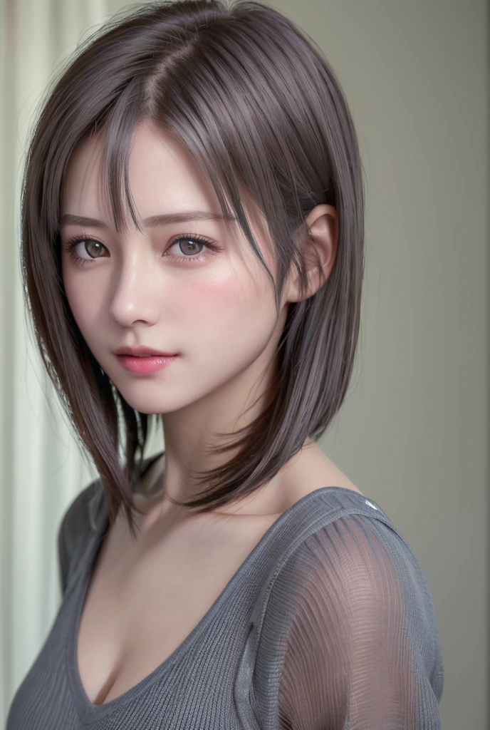(8K, Photorealistic, Raw photo, of the highest quality: 1.3), (1girl in), Super beautiful, (Realistic face), (boyish, Silver Color Berry Shorthair), Beautiful , Glare that captivates the viewer, Beautiful expression, Beautiful breasts, (Realistic skin), Be...