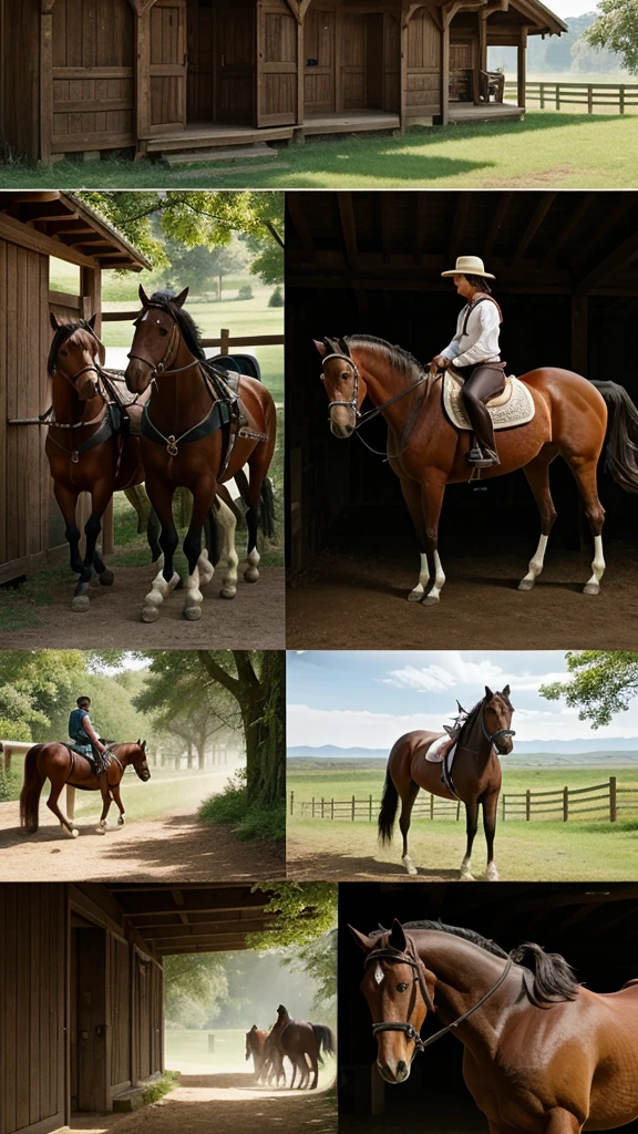 A montage showing two scenarios: one where a blind horse follows the bell-wearing horse, and another where the bell-wearing horse guides the blind horse, symbolizing mutual support and guidance."