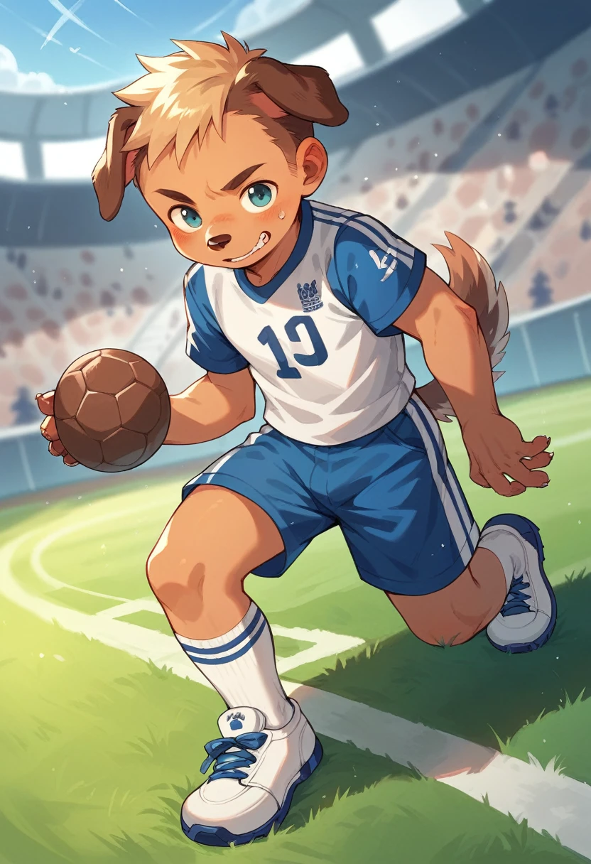 Football Socks，shorts，toe，No clothes on，Showing a little muscle，football field，White socks，dog，fur，exhibit，Shota，hairy