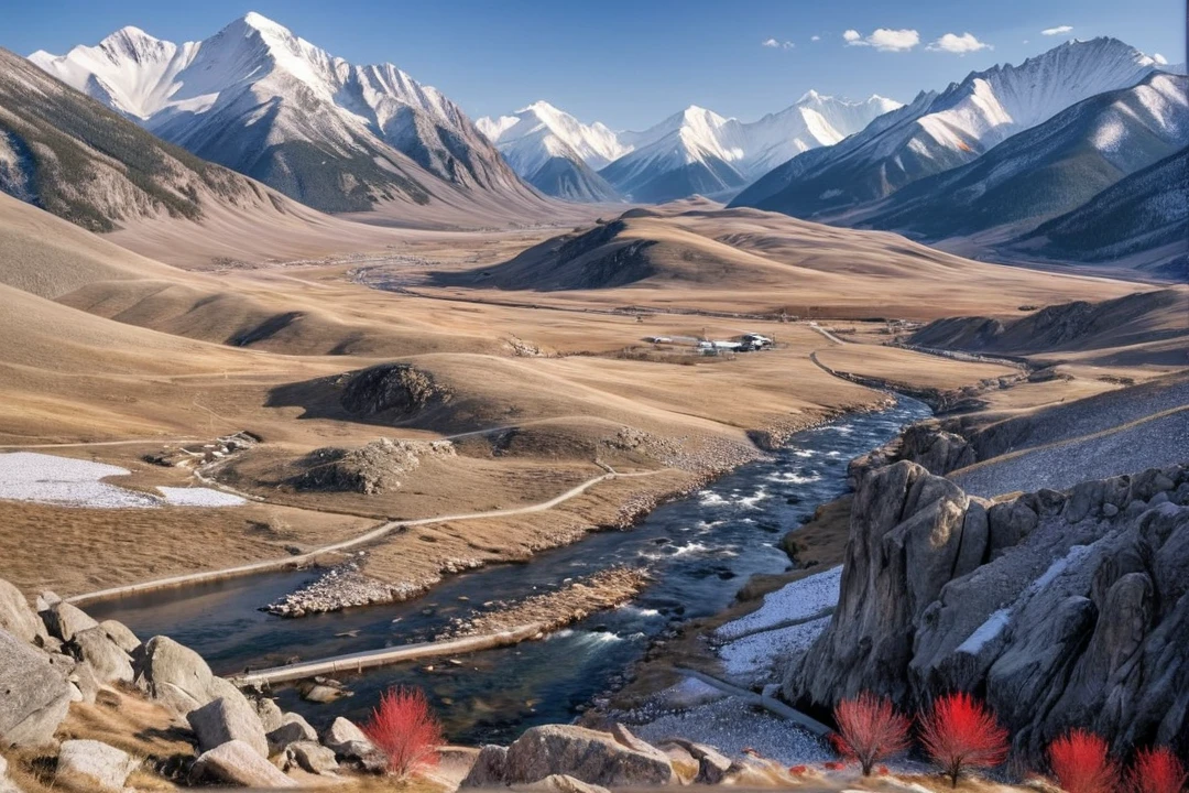 Mountains in the distance，A fence in the foreground, Snow-capped peaks, wind river valley, Surrounded by mountains, rocky 背景为Mountains, 遥远的落基Mountains, red peaks in the background, 背后是美丽的Mountains, 科罗拉多Mountains, 背景中的Mountains, Snow Mountain, 背景为Mountains, Distant mountain lights photo, Snow-capped peaks, Mountainous area, 远处的Mountains, Mountains