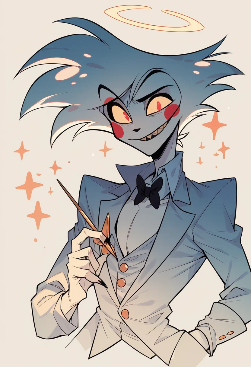 1male, hazbin hotel style, angel, gold and white palette