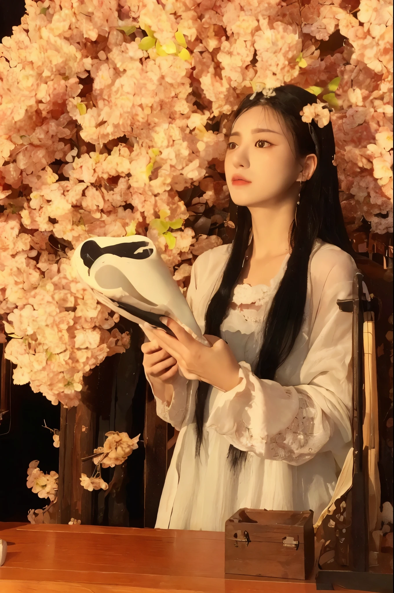 ((Realistic lighting, best quality, 8K, masterpiece: 1.3)), Be focused: 1.2, 1 Girl, Perfect body beauty: 1.4, ((black hair, milk: 1.3)), Imperial sister style,Very delicate face, Beautiful eyes, Double eyelids, curls, White skin, JK
