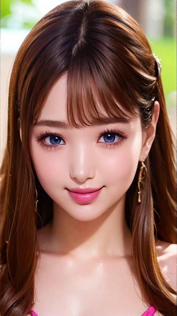 Beauty, Mystical Eyes、Big 、Super sexy、Pale skin、Shiny Hair、Super long hair、Loose and fluffy perm、Close to blonde、Are fat、fat、smile、Heavy makeup、Pink lipstick、Thick lipoisturized lips、Plump、Voluptuous、Indian、spring、Blue sky、White cloud、looking at the camera、Has bangs、Bangs fall on the forehead、Heavy makeup、Heavy makeup、The face is dark、Exotic Face
