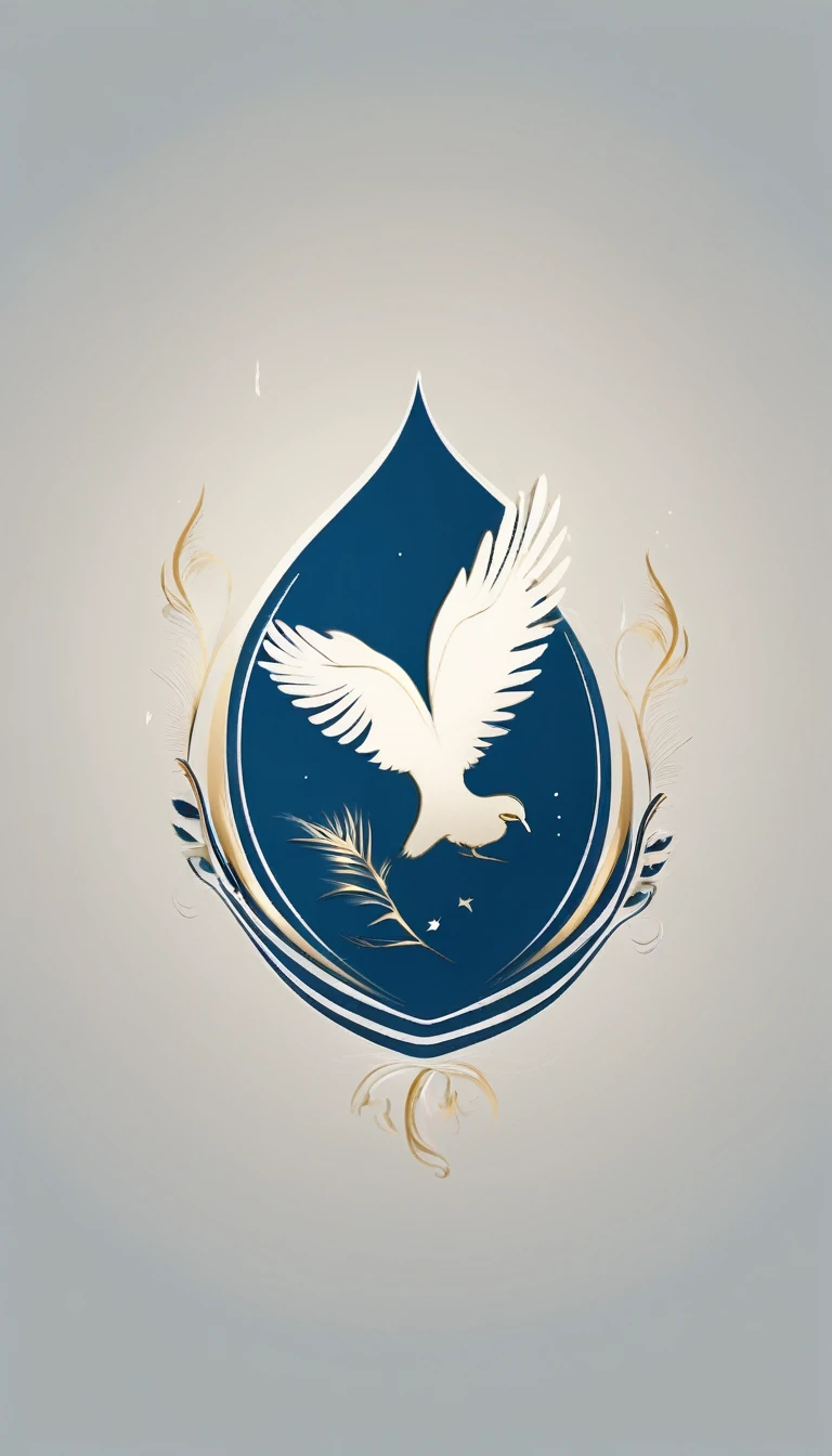 A minimal, modern, simple, cinematic logo design for the brand “Penamemoria". The logo design must be a simple, silhouette of a boy, standing up, playing acoustic guitar and fantasy feather by his side. The logo must convey a sense of music, stories, memories and dreams. Logo design impressed on a book cover. Minimalistic logo. Soft blue, white and golden as colors for the logo design