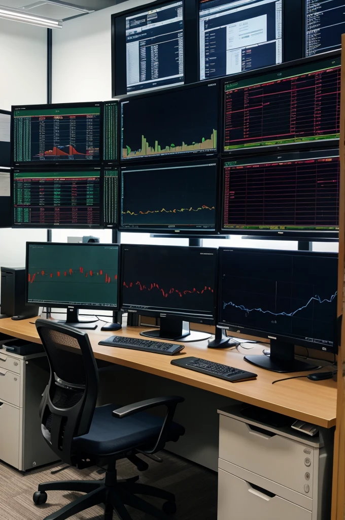 Office with trading screen setup sidepic