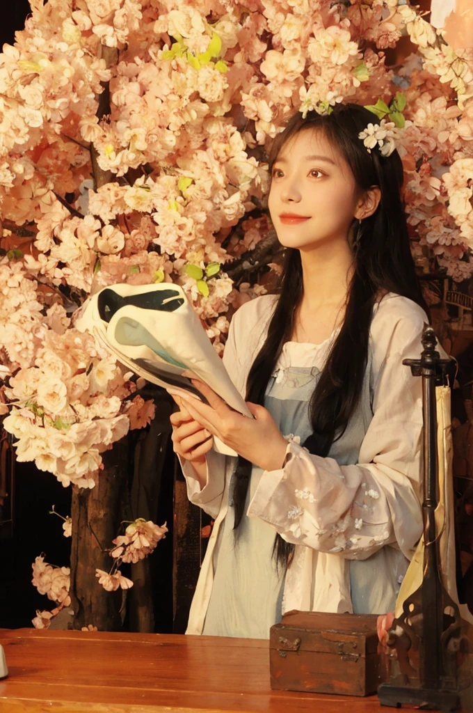 best quality， Ultra-high resolution， （Realistically：1.4），Cute hairpin，Baoyu girl，，（flat chest：1.2） ，A pair of clear and charming peach blossom eyes,Royal sisters，Light on the face，（White skin：1.4），Sense of atmosphere，A beautiful girl， Smile，lifelike:1.4),1 girl,Sexy,(Upper Body:1.4),