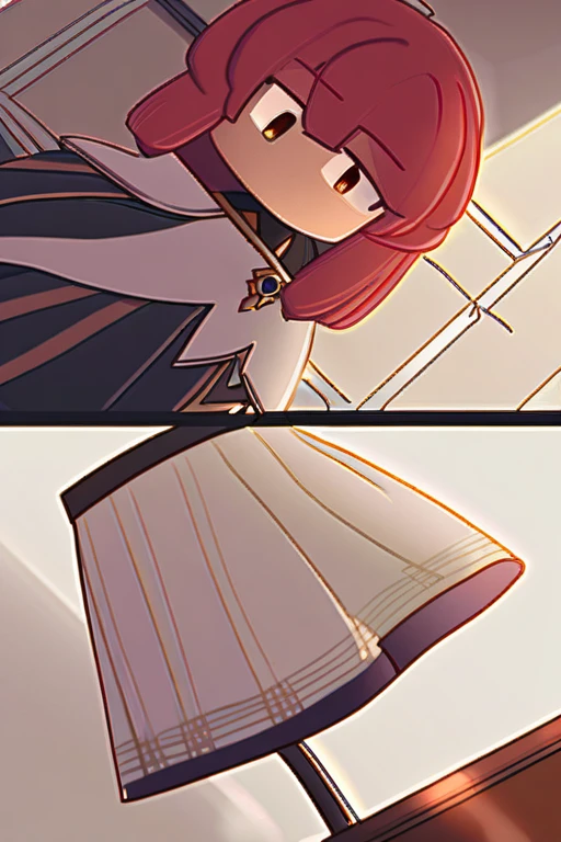 ((Лучшее качество)), ((шедевр)), (подробный), I'll draw a red-haired girl lifting her skirt