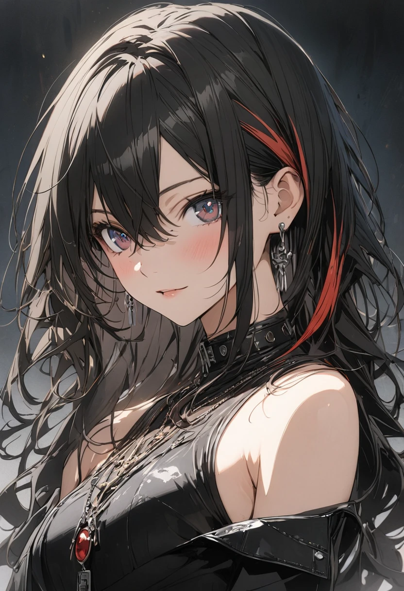 1girl, streaked hair, black hair, hair between eyes, high detail, Conceptual art, anime, masterpiece, super detail, high details, high quality, best quality