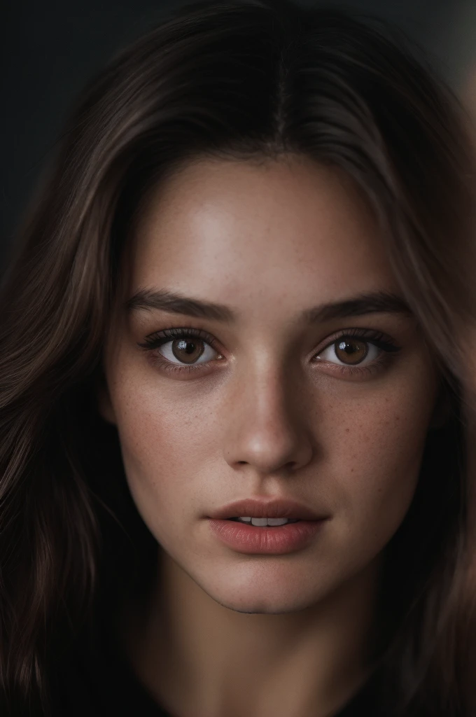 (close-up, editorial photograph of a 21 year old woman), (highly detailed face:1.4) (smile:0.7) (background inside dark, moody, private study:1.3) POV, by lee jeffries, nikon d850, film stock photograph ,4 kodak portra 400 ,camera f1.6 lens ,rich colors ,hyper realistic ,lifelike texture, dramatic lighting , cinestill 800,