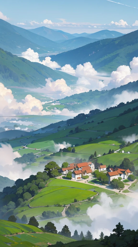 Quiet little village，Surrounded by green mountains and waters，Smoke from cooking，Ancient idyllic