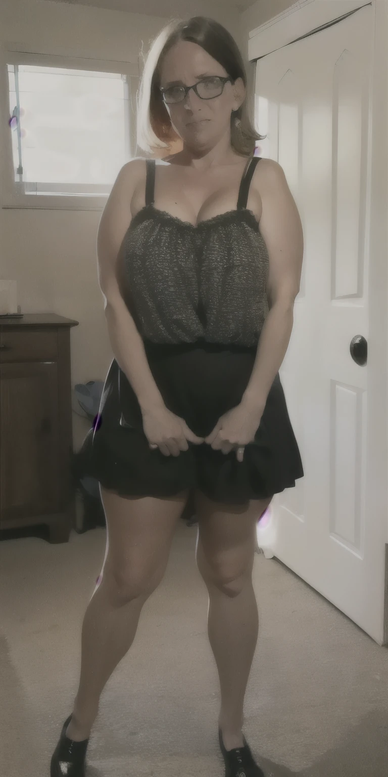 1boy 1 girl, (best quality, masterpiece), mature woman, cute freckles, nerdy girl, glasses, on her front porch, bra, low-cut  dress, holding her keys, desperately trying to unlock the door, night time, holding crotch, busty, short skirt, nauseous, have to pee, peeing self, pee dripping down leg, shaking, (about to puke), panic, pleading, begging, dripping on floor