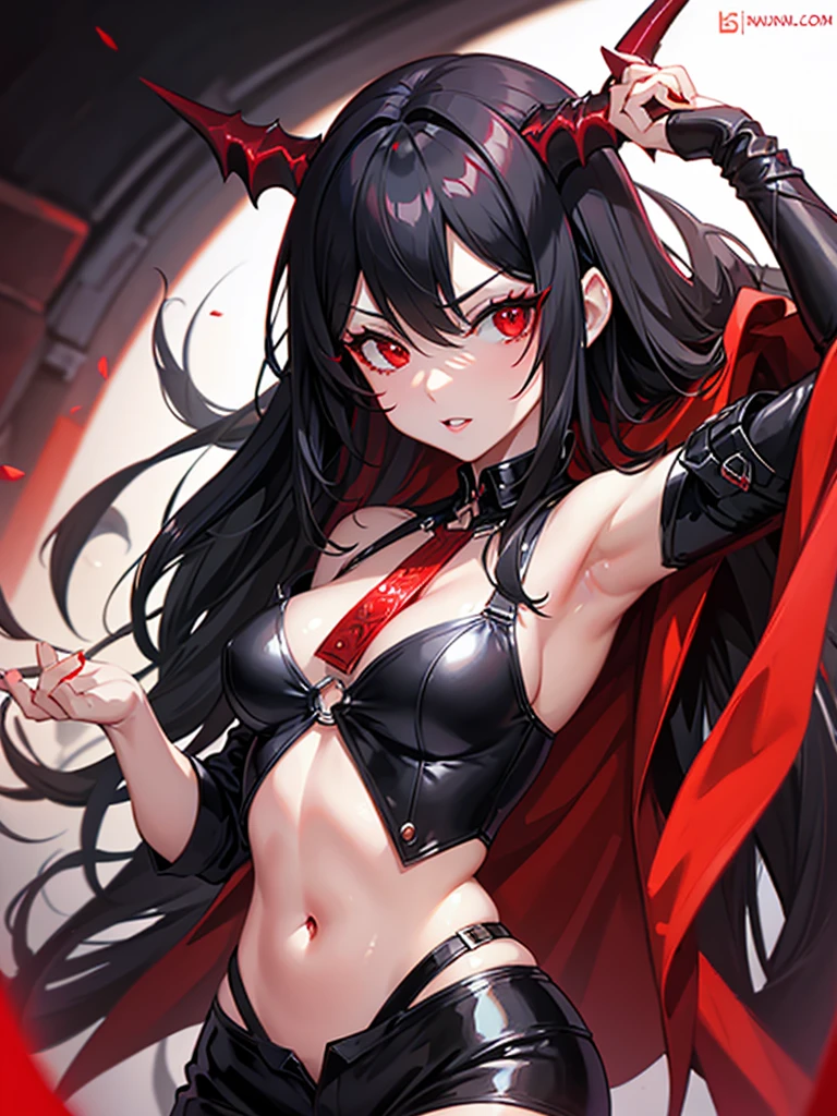 black hair red eyes demon milf