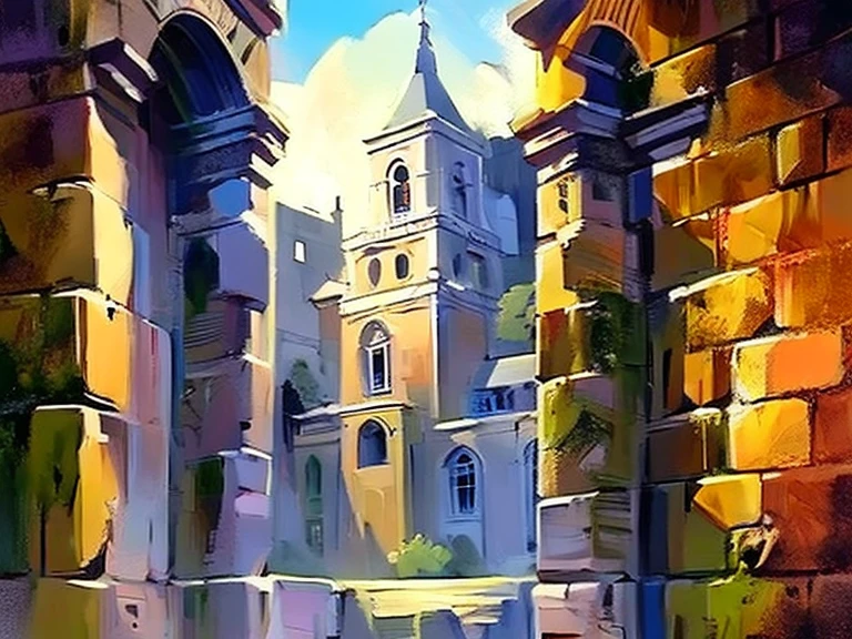 (background),(rule of thirds),(realistic illustration:1.3). Sunrise. Outside of moss covered Gothic church, in the middle of an Old World city, (stone gargoyles). Masterpiece, best quality(highly detailed:1.2),(detailed face and eyes:1.2), depth of field, 8k wallpaper, natural lighting, core shadows, high contrast, bokeh.