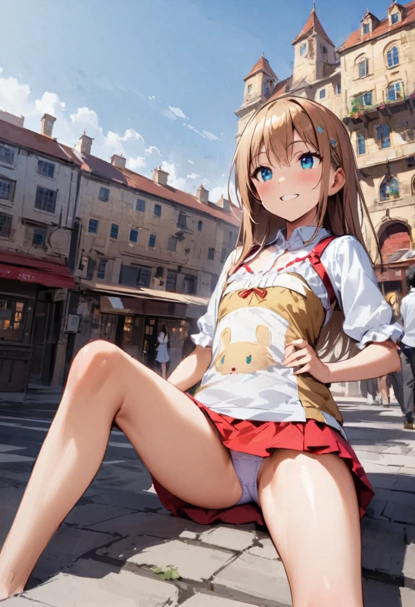 from directly below、spread leg legs、sit、Looking away、Chat with friends、In town、bustling street、Panties、mini skirt、Private Server、Girl、Girl、Short、Younger、Baby Face、flat chest、Useless、smile、Both eyes open、Voyeur style