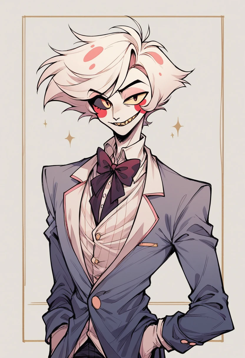 1male, hazbin hotel style, seraphim, gold and white palette
