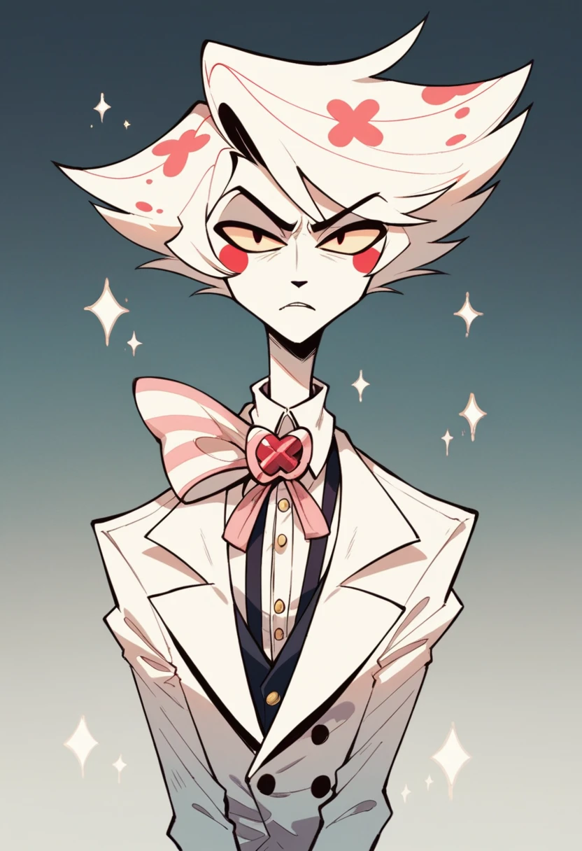 1male, hazbin hotel style, seraphim, gold and white palette
