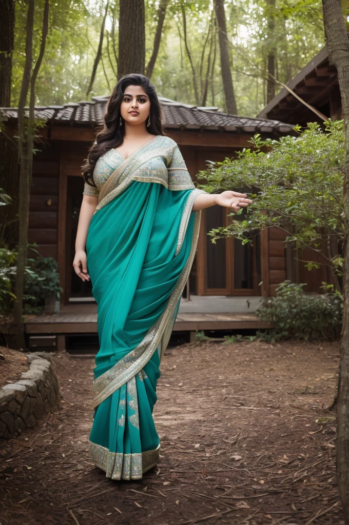 1 Heavenly beautiful and goddess beauty cute and sweet looking face Arabian woman in front of forest house, Heavenly beautiful Overweight, Heavenly beautiful Extremely fat, Heavenly beautiful and attractive Chubby figure , Heavenly beautiful looking and eye catching luxury style saree , reaching out, Heavenly beautiful Arabian woman, 16k, High resolution, masterpiece, highest quality, fine skin, close up figure view, Realistic Photograph