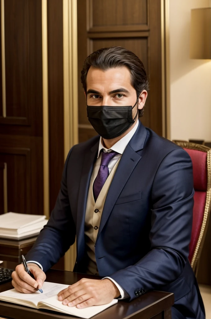 Je veut un personne masqué ou on ne vois pas son visage qui est en train de travailler sur son ordinateur dans un bureau je veut que le prénom Jones Rich sois inscrit sur l’image 