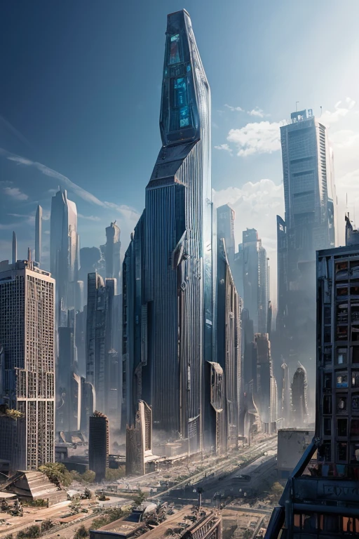 Highest quality、A ruined futuristic city、dim、Surrealism